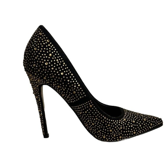 Shoedazzle Women's 6.5 Black with Gold Rhinestone Rochella Pumps Holiday - Picture 7 of 10